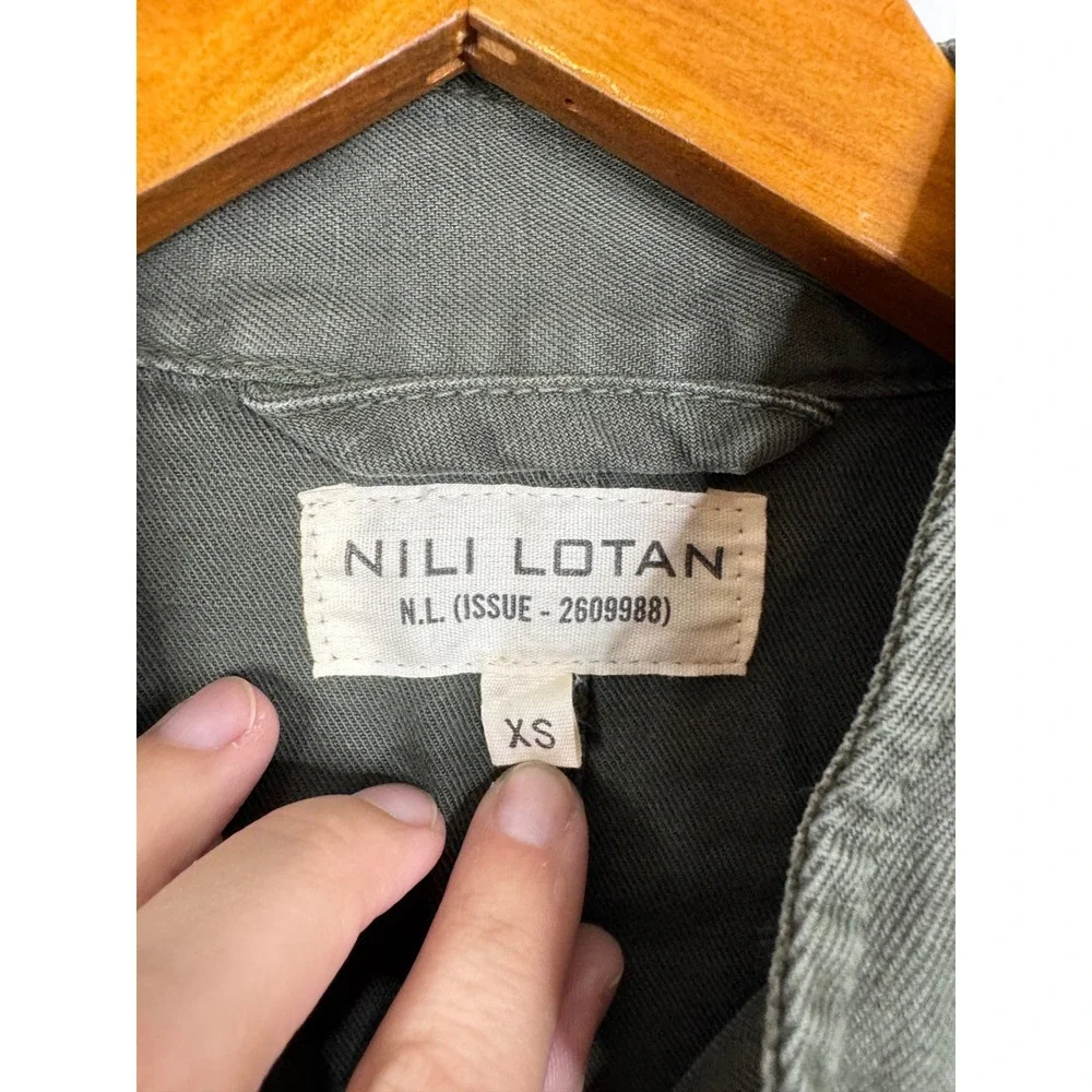 Nili Lotan Military Jacket Green Cotton Linen Utility Coat Crest Buttons XS